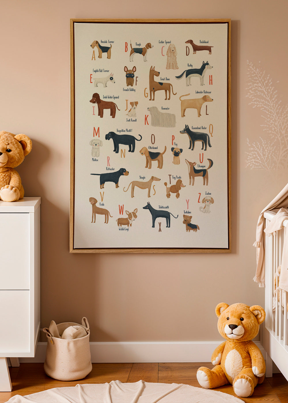 Børneplakat Hundebogstaver illustreret