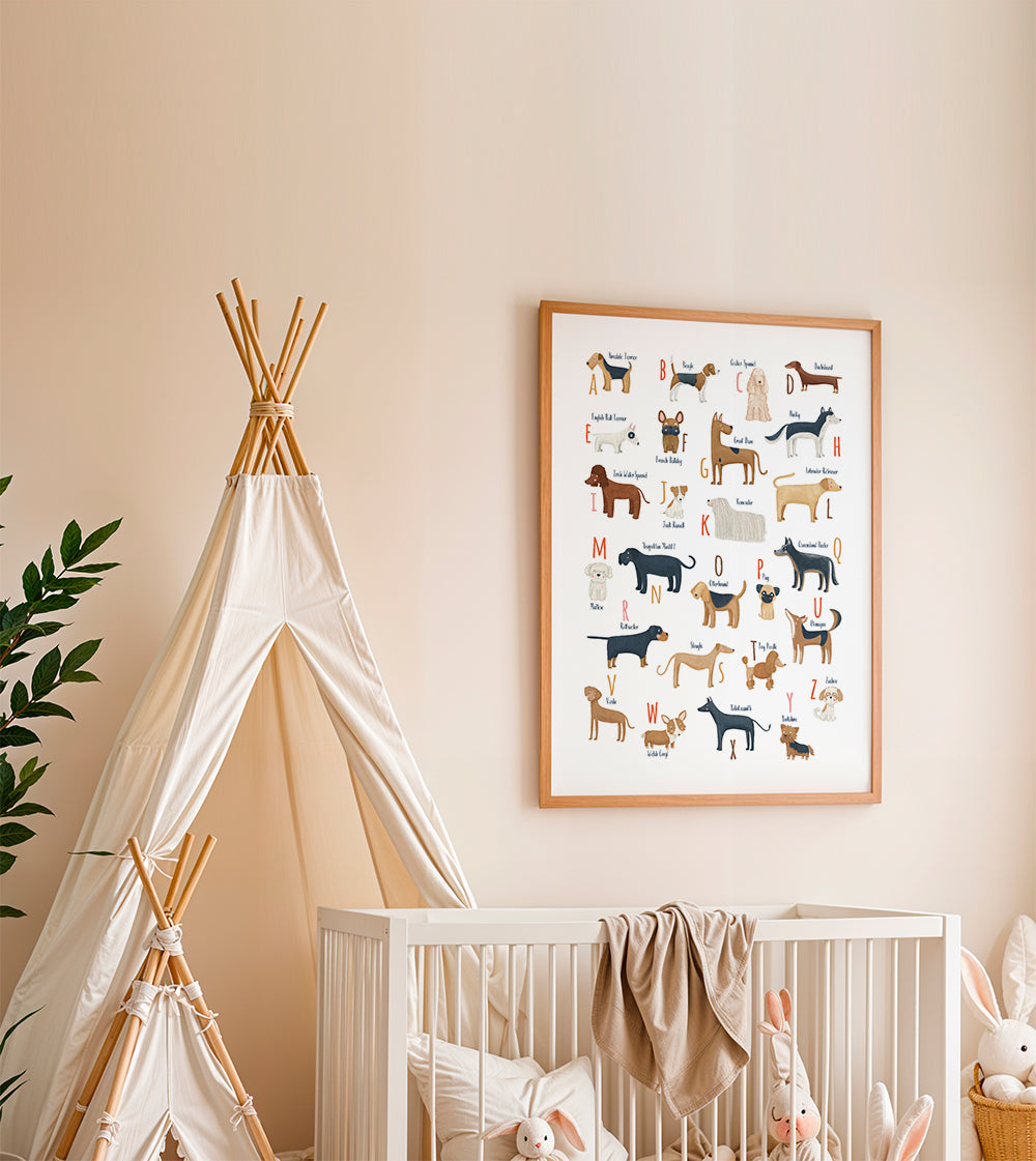 Børneplakat Hundebogstaver illustreret