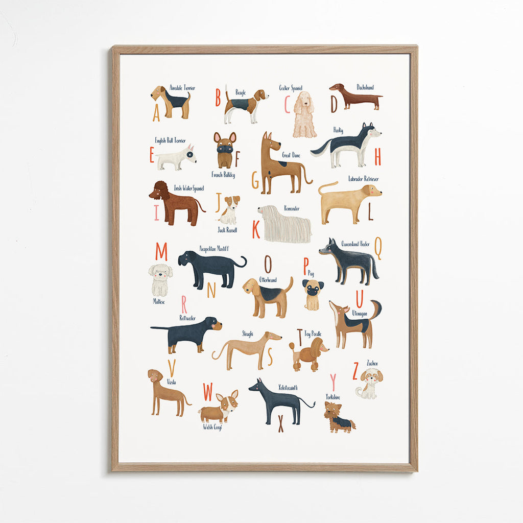 Børneplakat Hundebogstaver illustreret