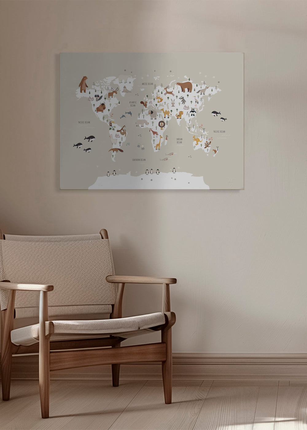 Rejseplakat: dyrekort i beige nuancer