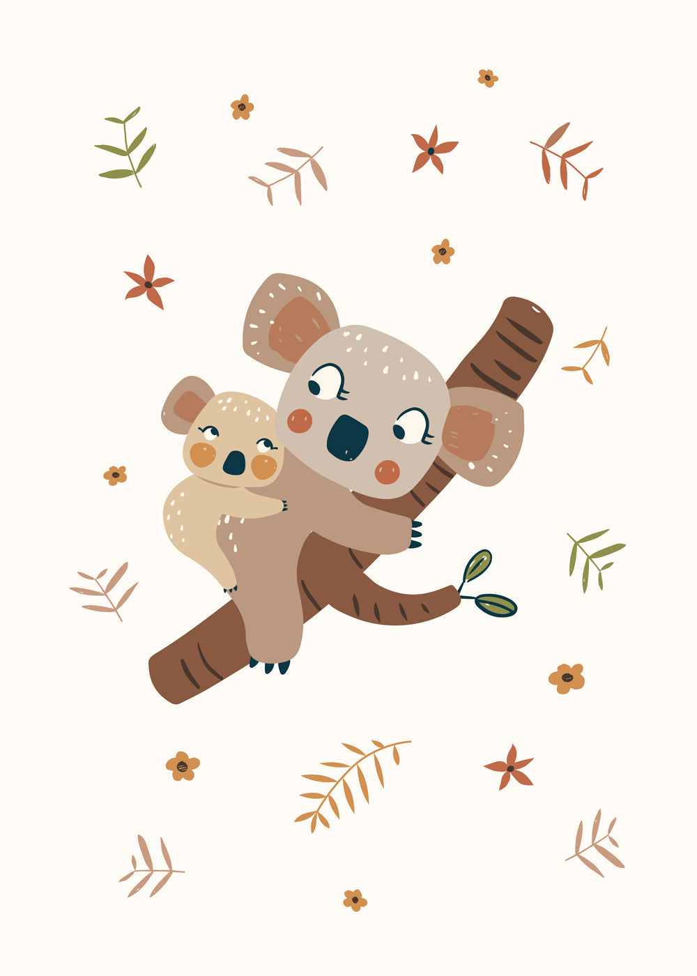 Børneplakat med koala-mor og baby