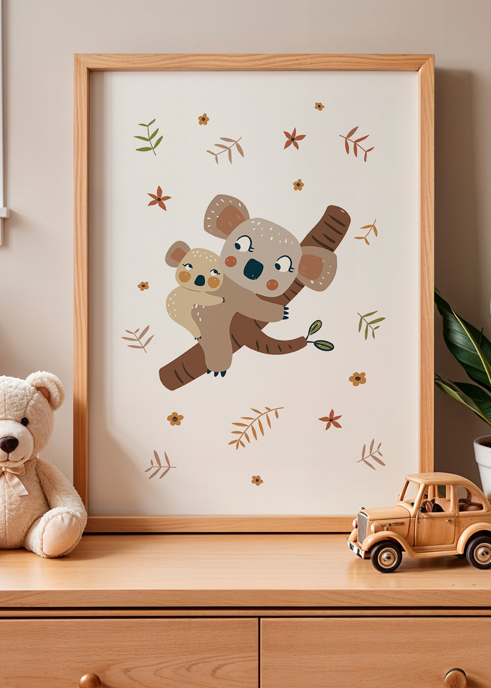 Børneplakat med koala-mor og baby