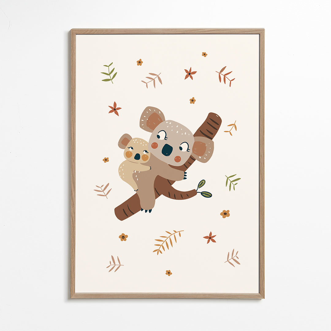 Børneplakat med koala-mor og baby