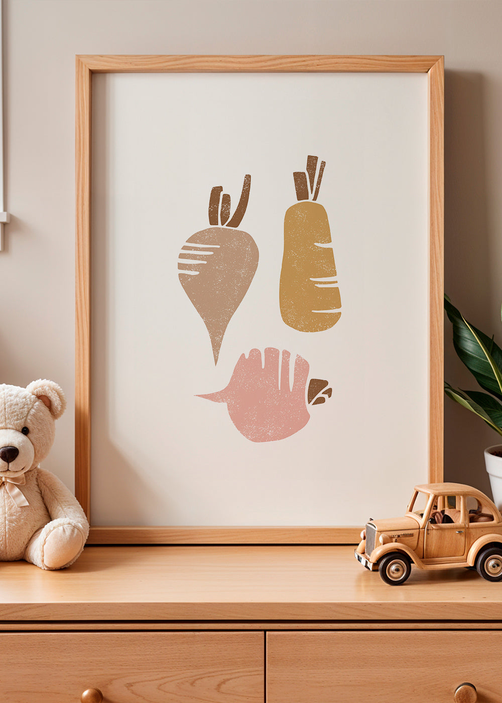 Køkkenkunst med styliserede rodfrugter
