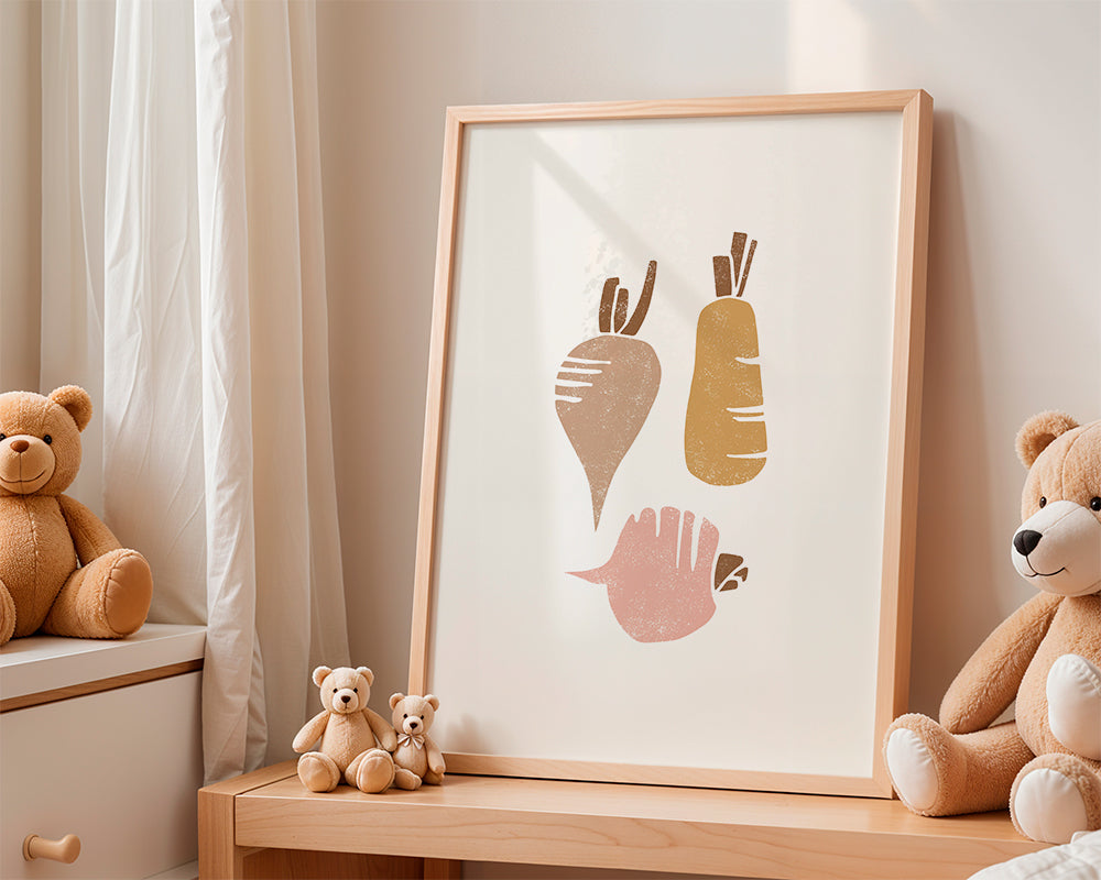 Køkkenkunst med styliserede rodfrugter