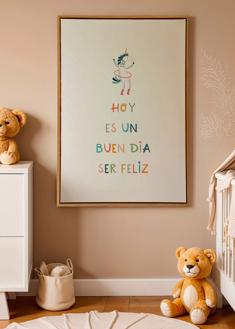 Børneplakat med enhjørning og typografisk budskab