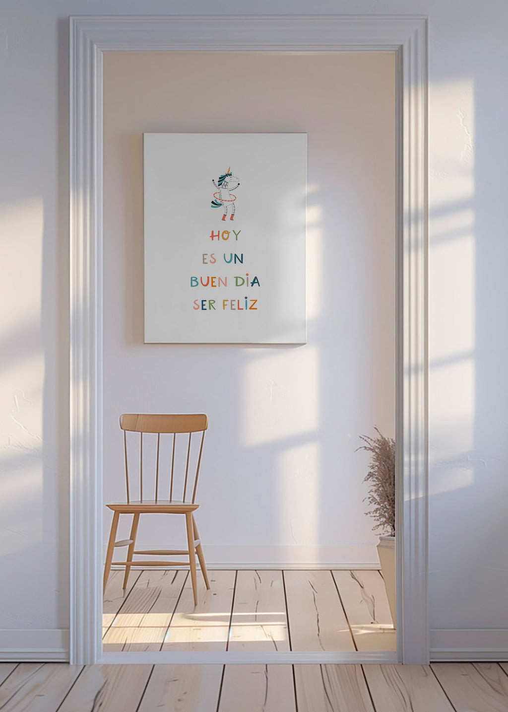 Børneplakat med enhjørning og typografisk budskab