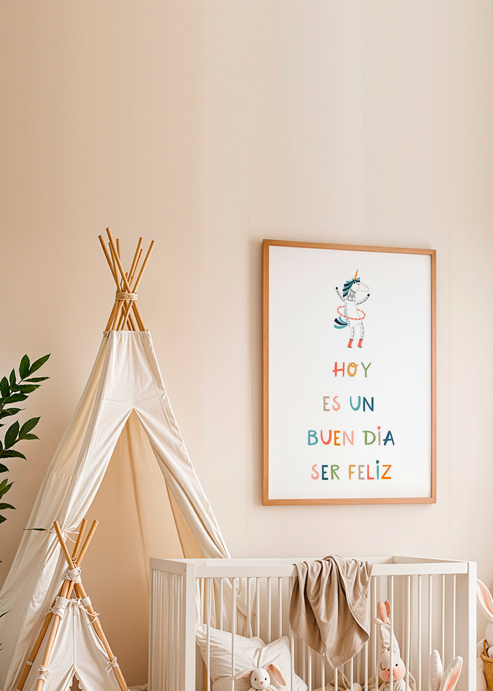 Børneplakat med enhjørning og typografisk budskab