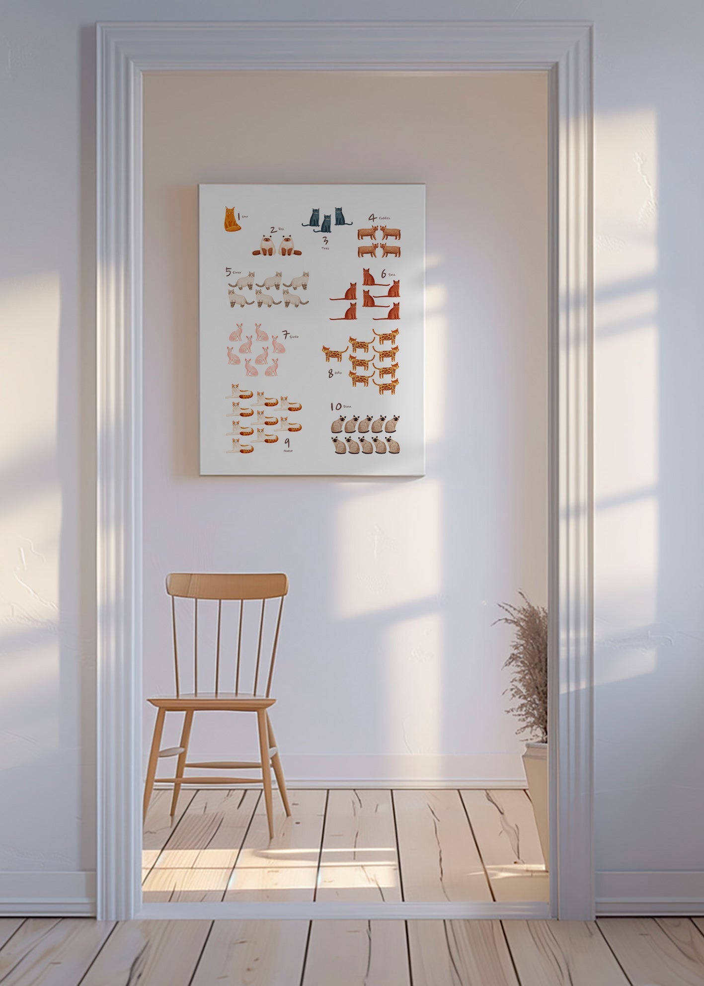 Børneplakat med tal og legesyge katte
