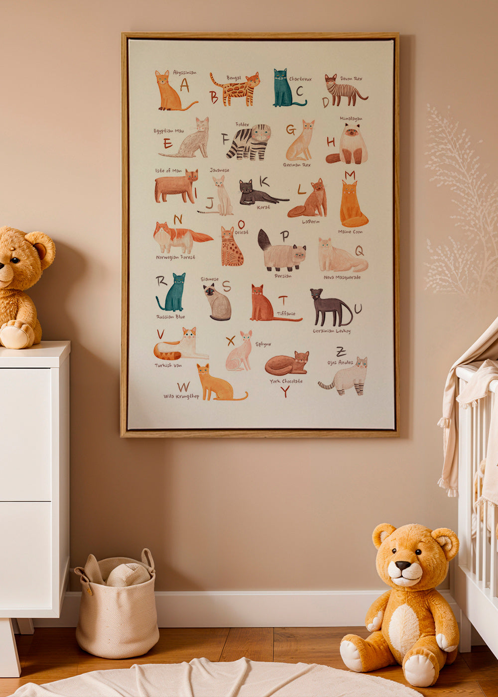 Børneplakat: katte-alfabet illustration