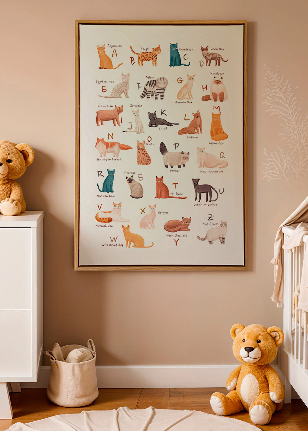Børneplakat: katte-alfabet illustration