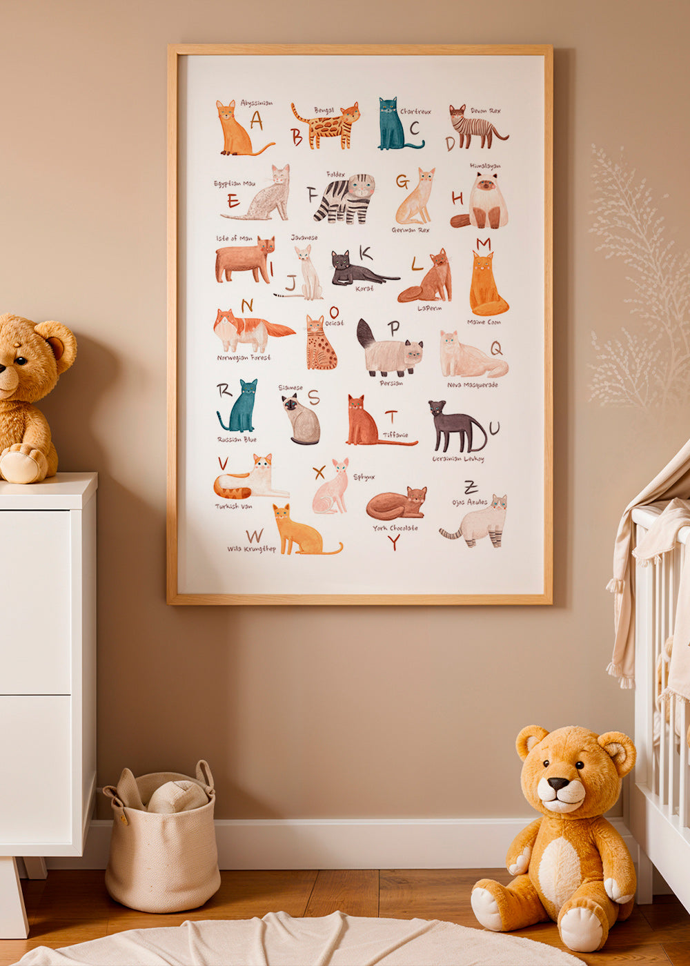 Børneplakat: katte-alfabet illustration