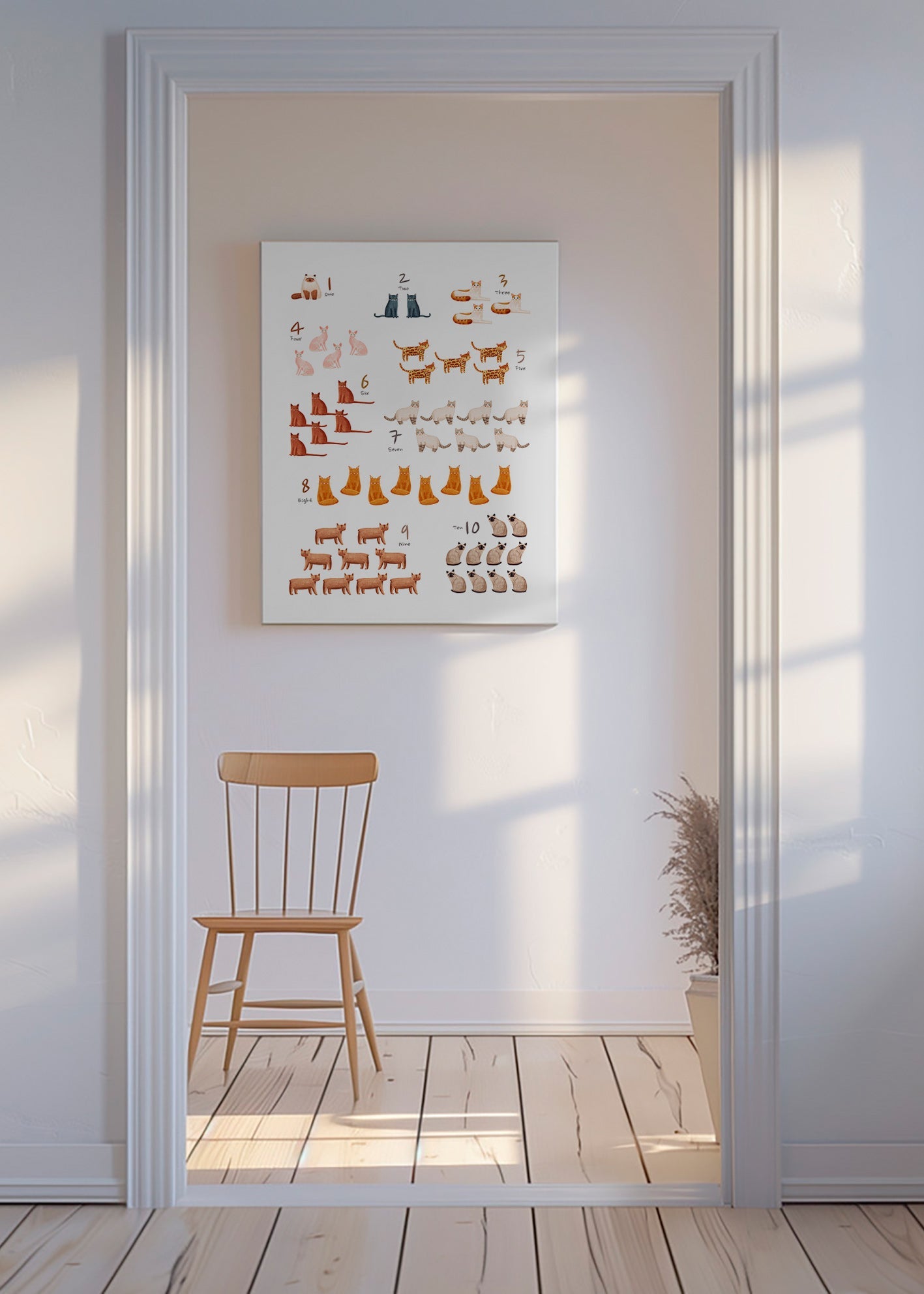 Børneplakat tal med illustrerede katte
