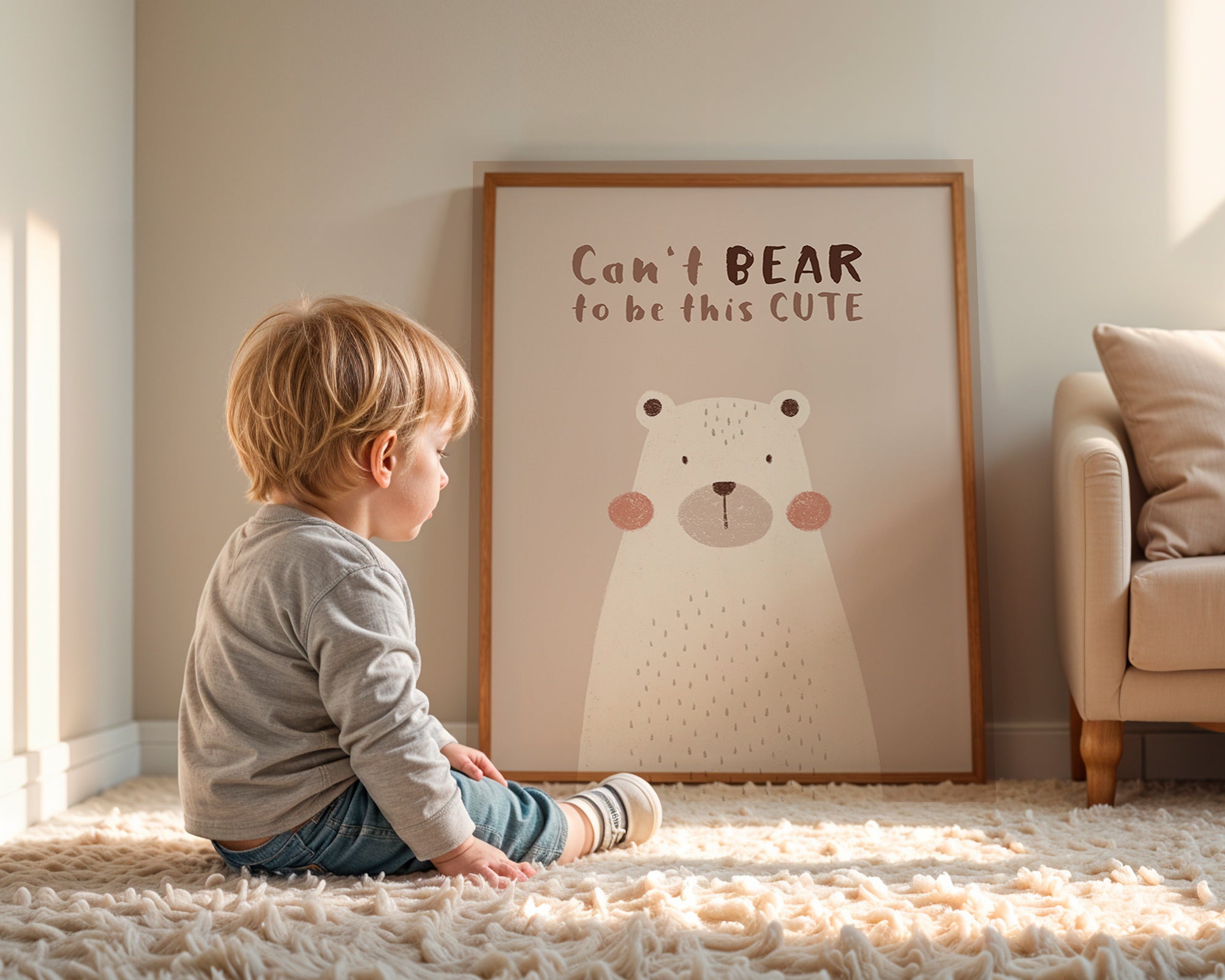 Børneplakat: sød beige bjørn