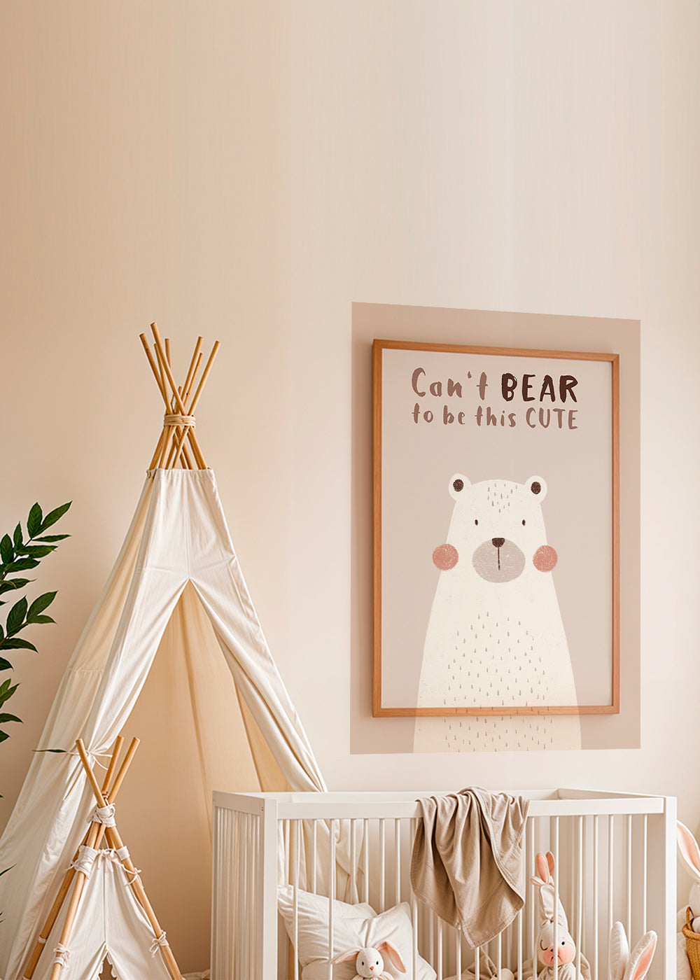 Børneplakat: sød beige bjørn