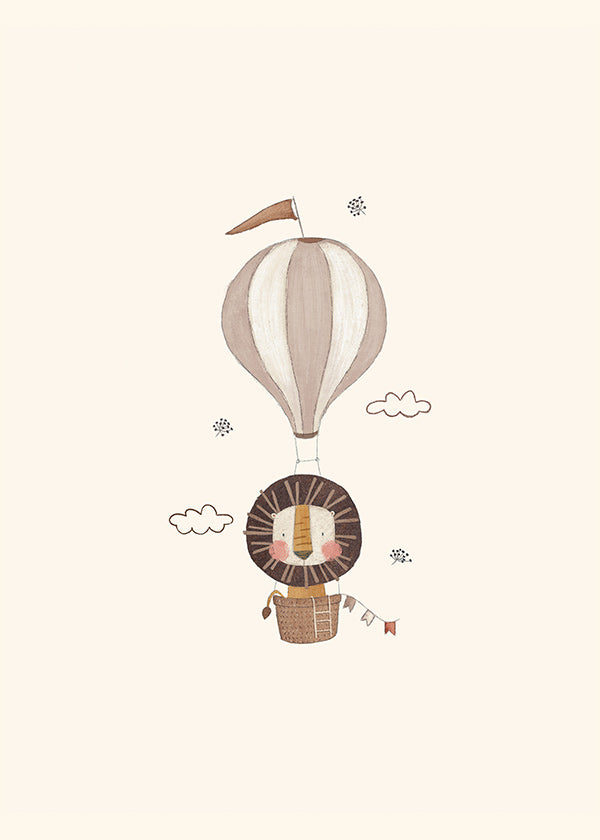 Børneplakat: løve i luftballon