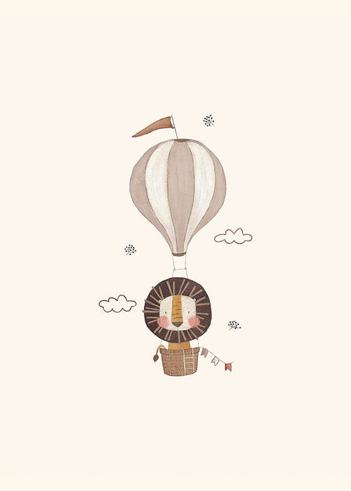 Børneplakat: løve i luftballon
