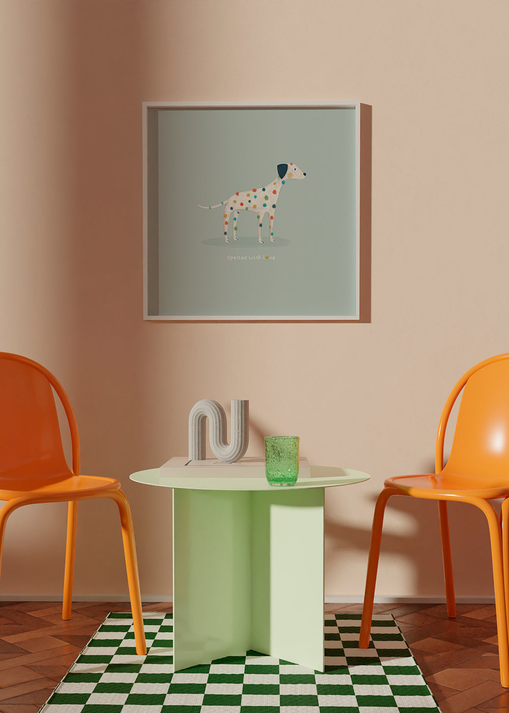 Dalmatiner-illustration med farvede prikker