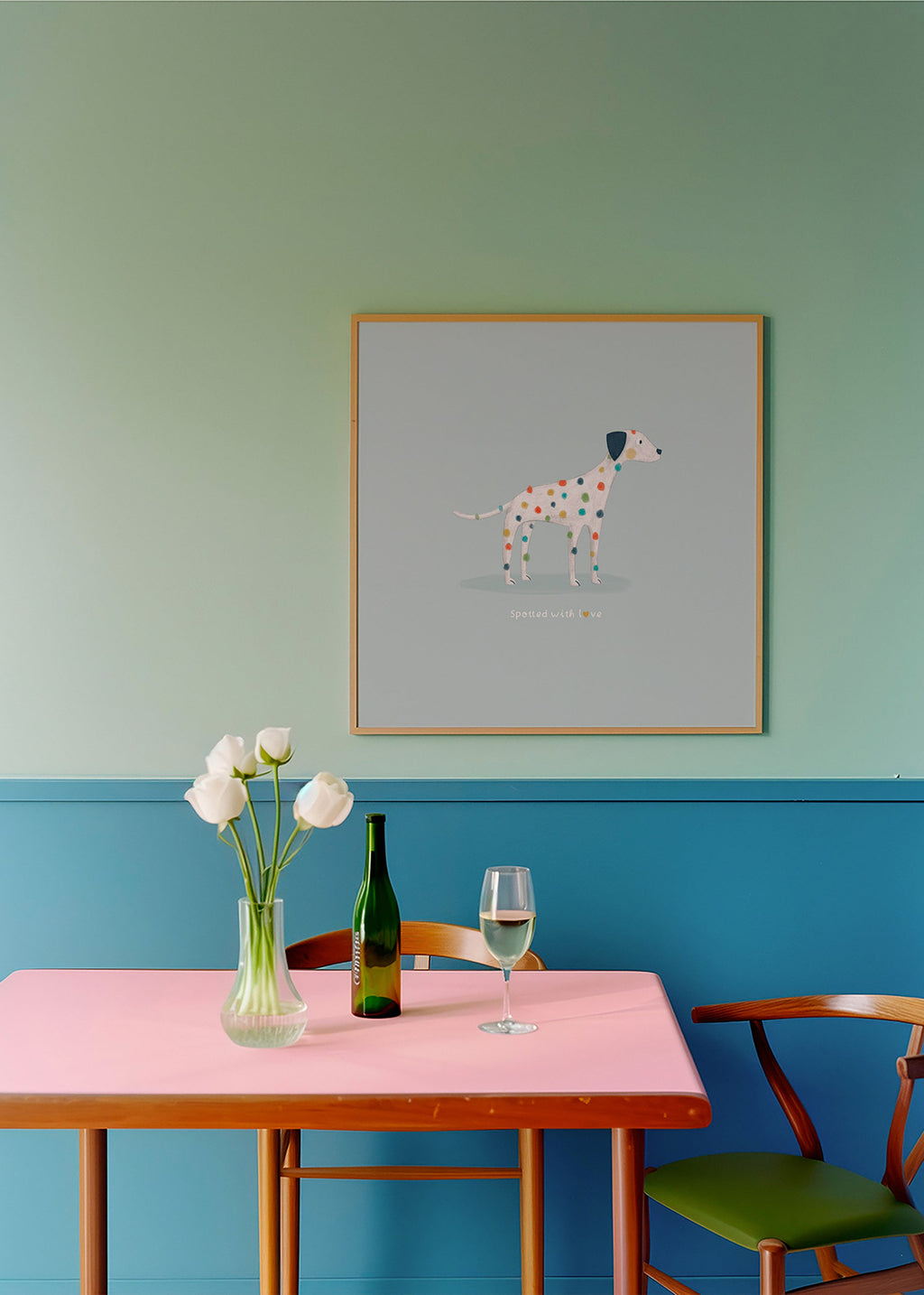 Dalmatiner-illustration med farvede prikker