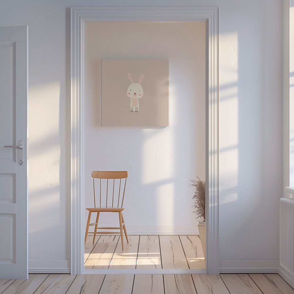 Børneplakat kanin minimal beige baggrund
