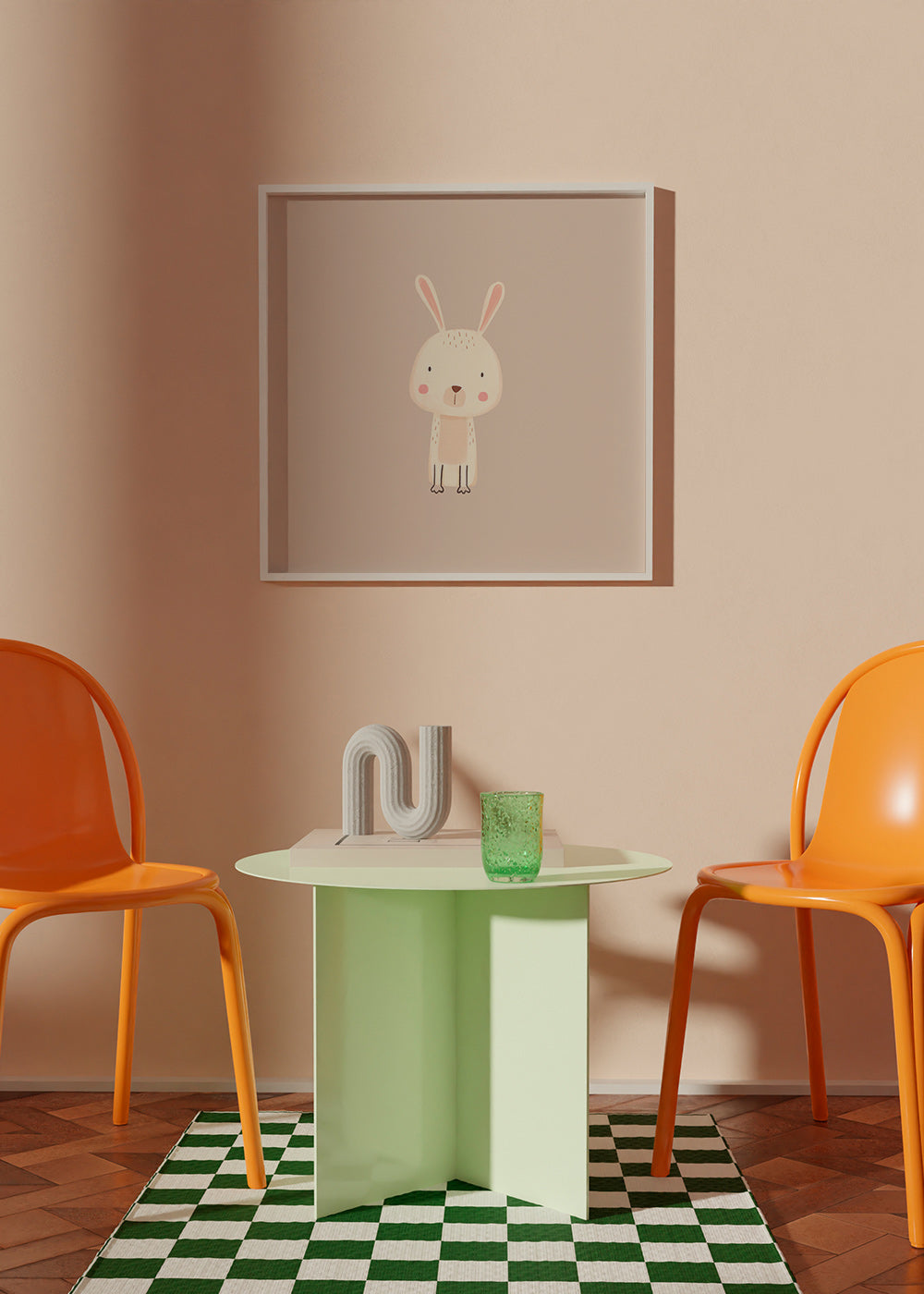 Børneplakat kanin minimal beige baggrund