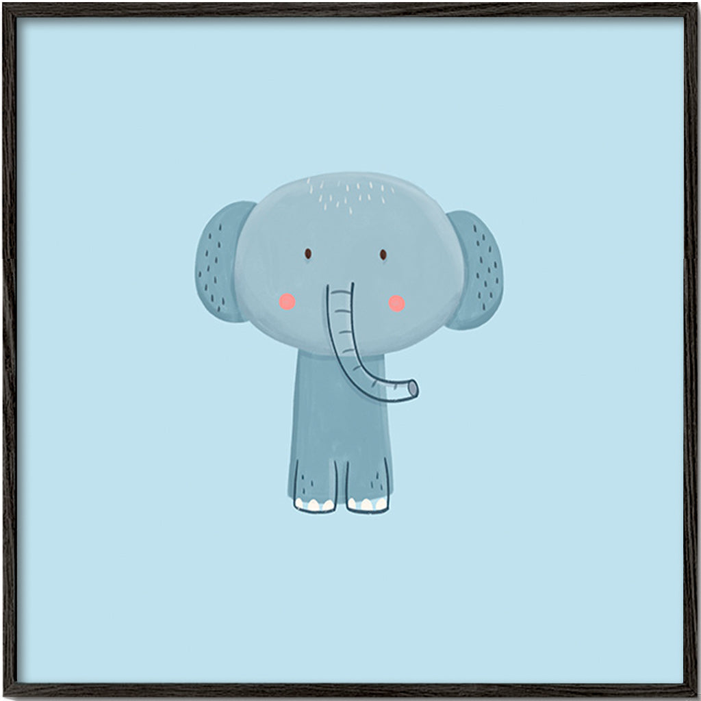 Børneplakat med blå elefant