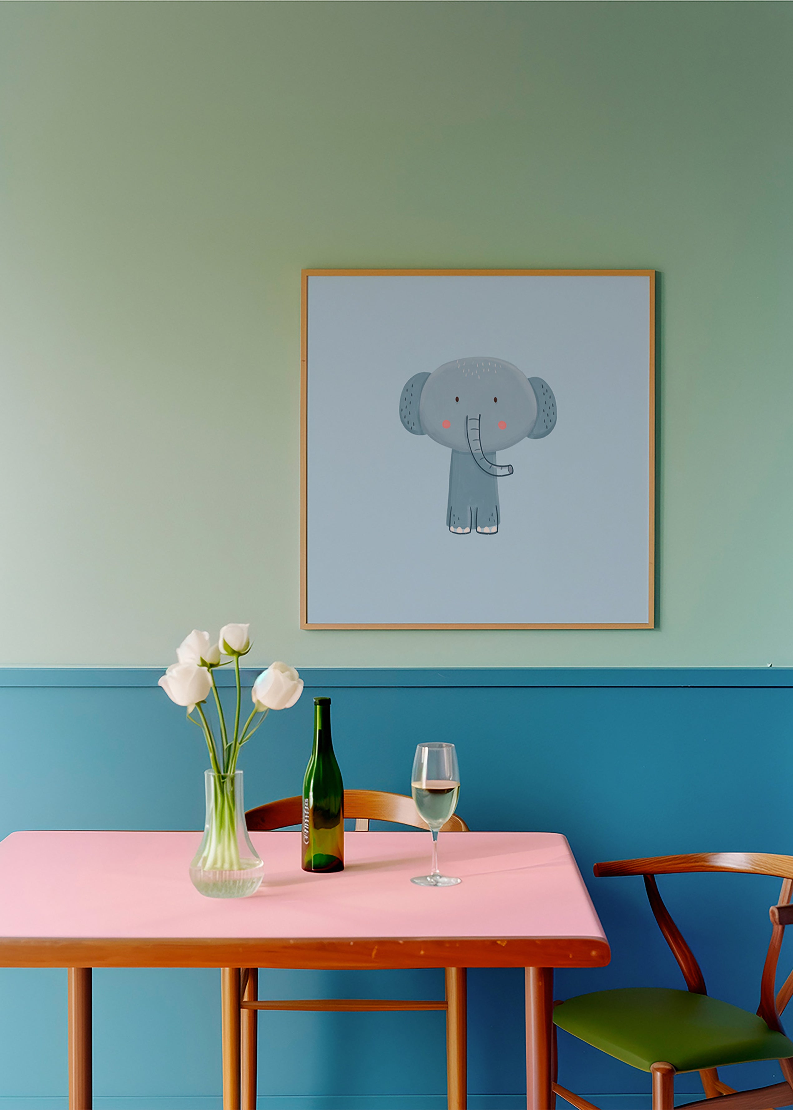 Børneplakat med blå elefant