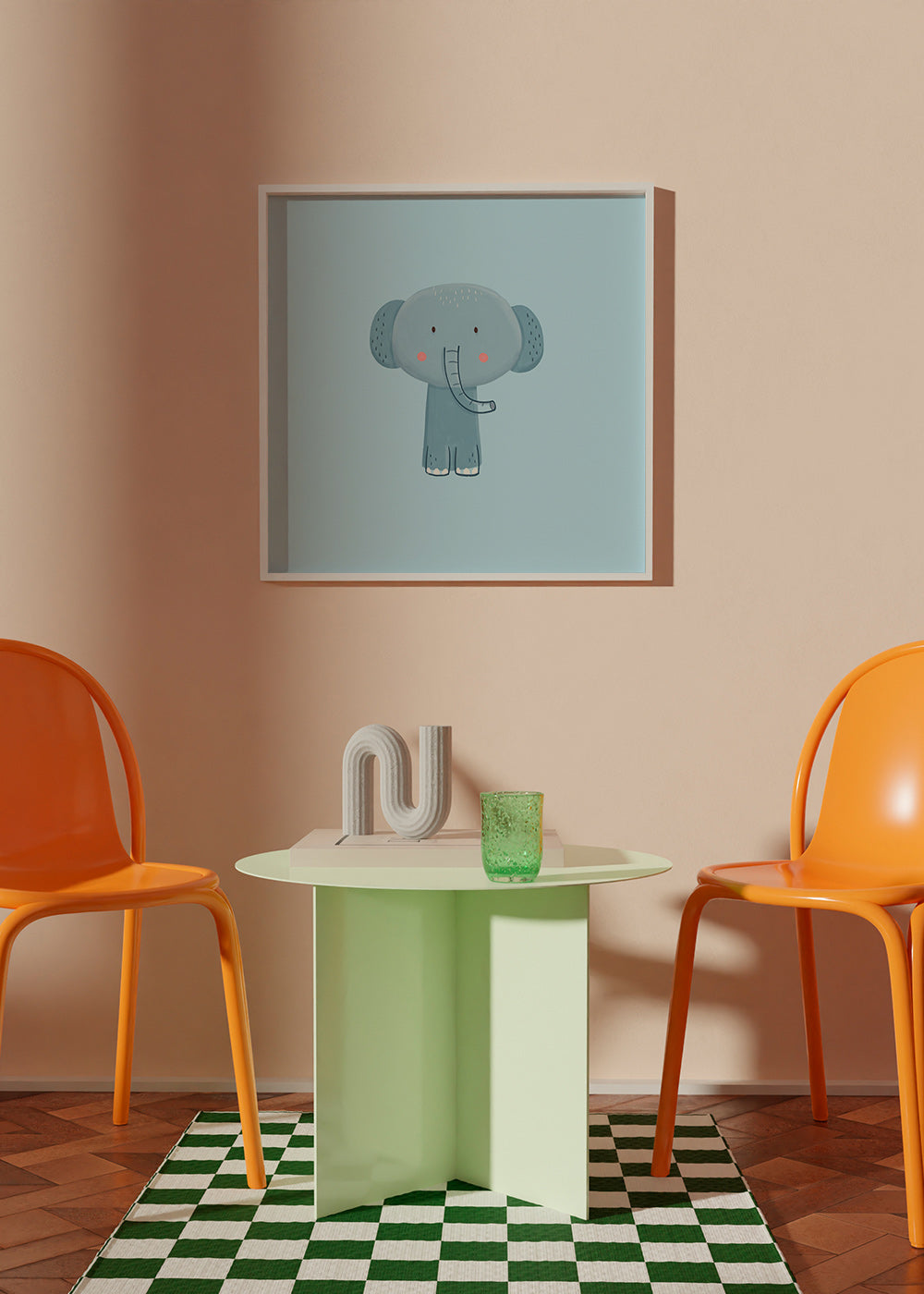 Børneplakat med blå elefant