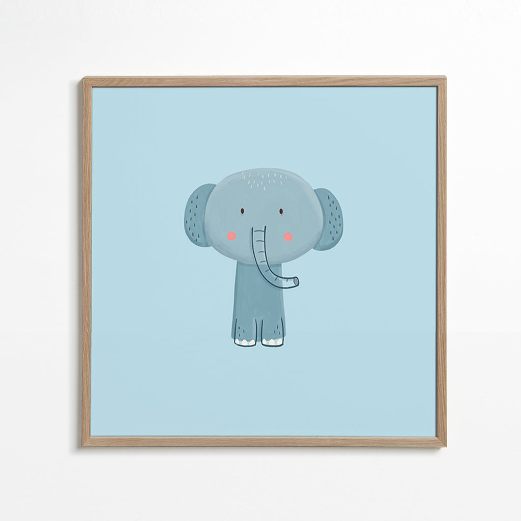 Børneplakat med blå elefant