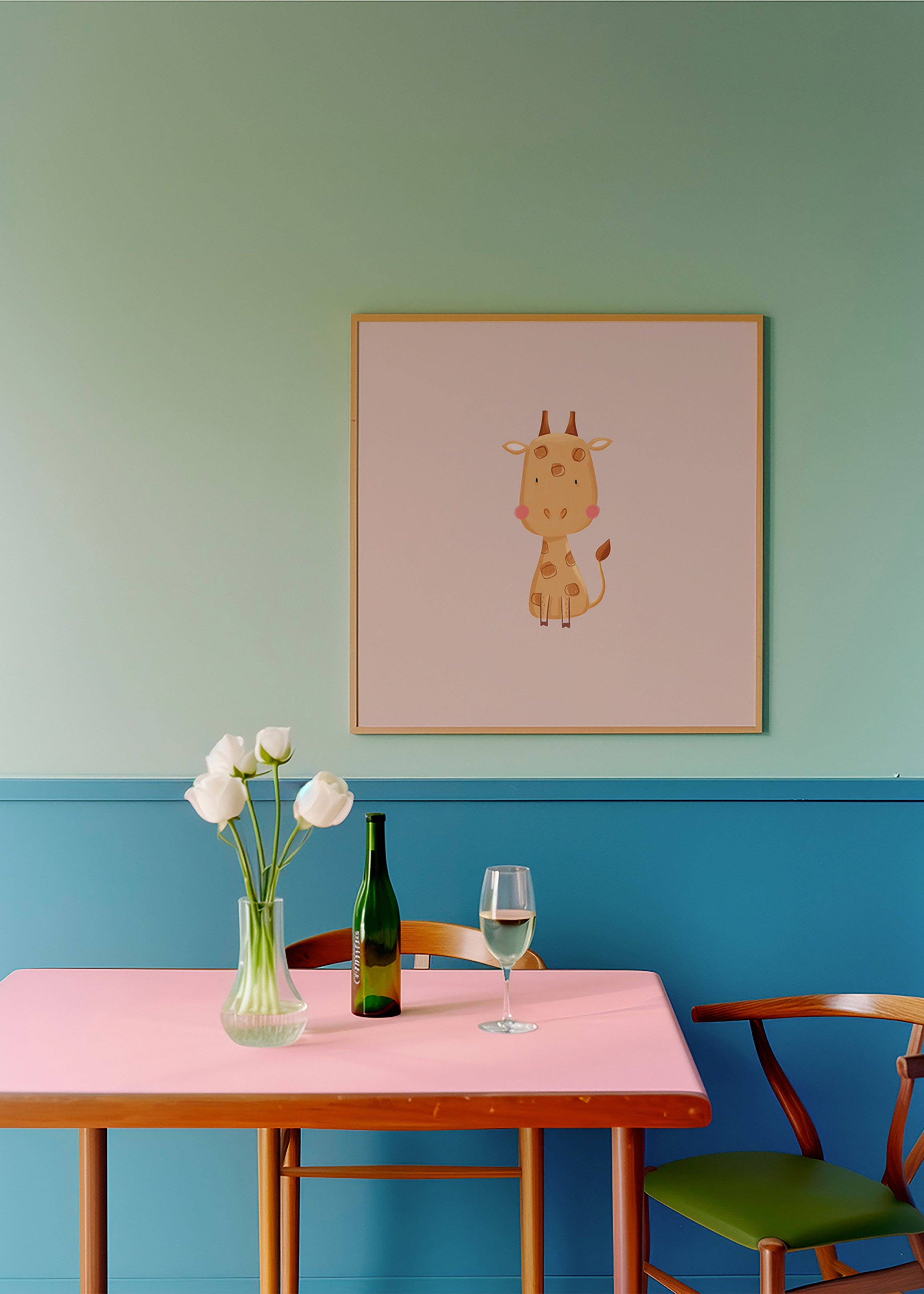 Børneplakat med minimalistisk giraf