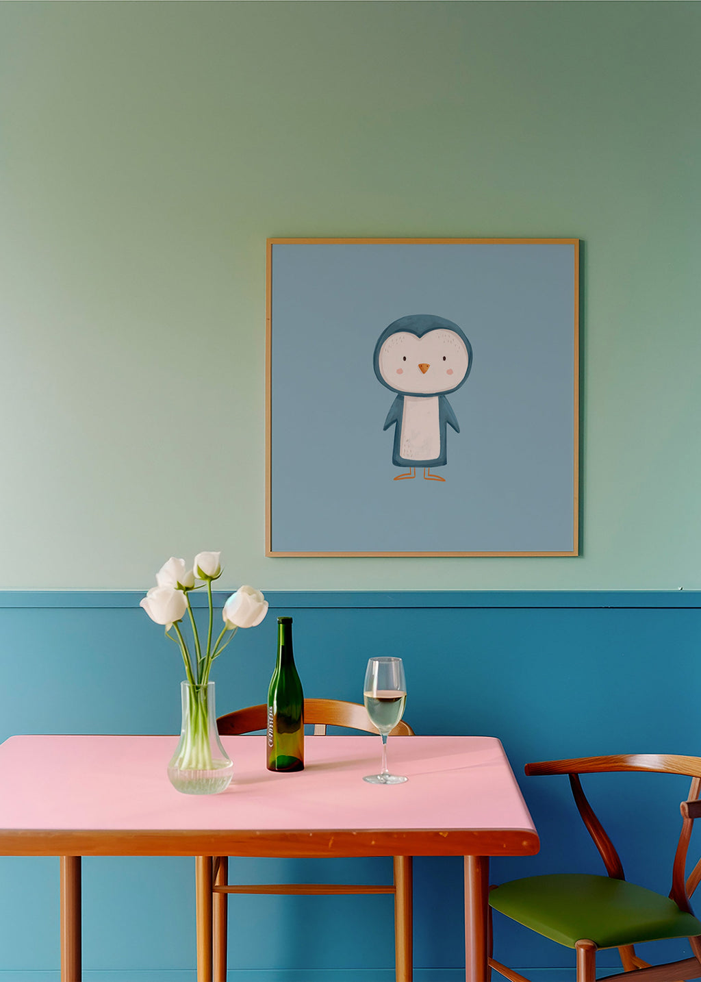 Kunst pingvin illustration på blå baggrund