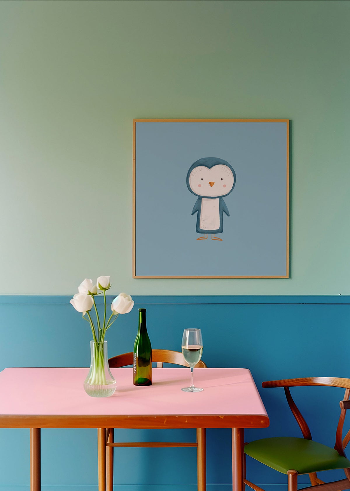 Kunst pingvin illustration på blå baggrund