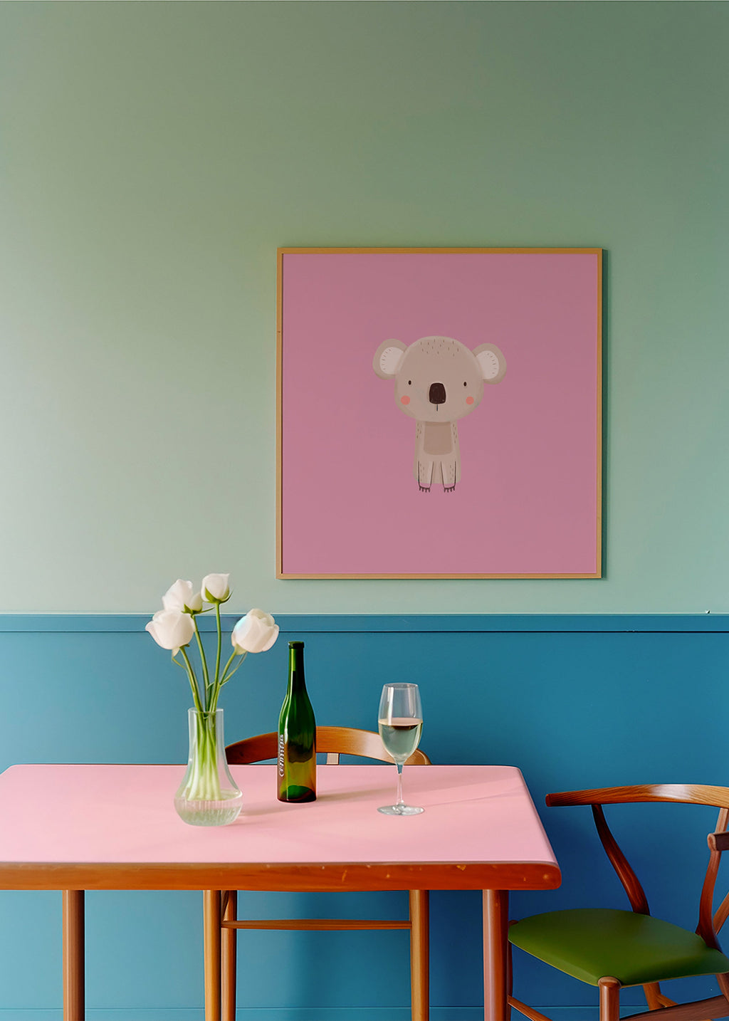 Børneplakat: minimal rosa koala