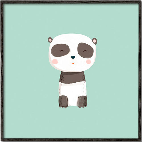 Børneplakat med smilende panda på mintgrøn baggrund