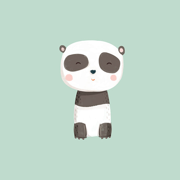 Børneplakat med smilende panda på mintgrøn baggrund