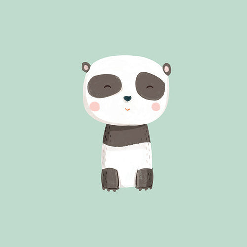 Børneplakat med smilende panda på mintgrøn baggrund