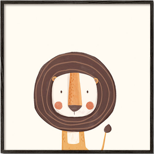 Børneplakat med smilende løve i minimalistisk design