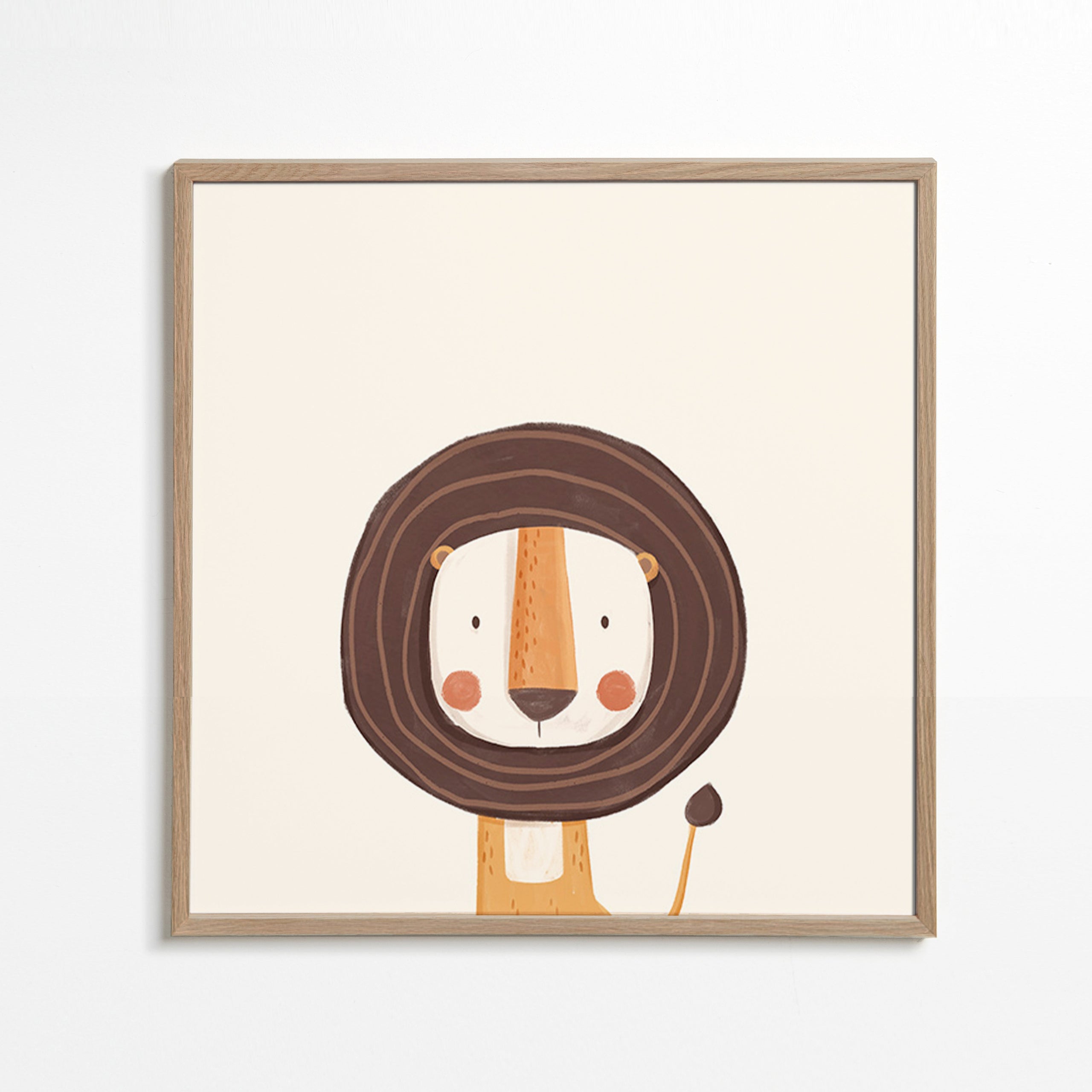 Børneplakat med smilende løve i minimalistisk design