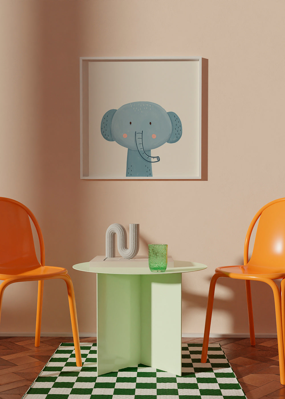 Børneplakat blå elefant charmerende