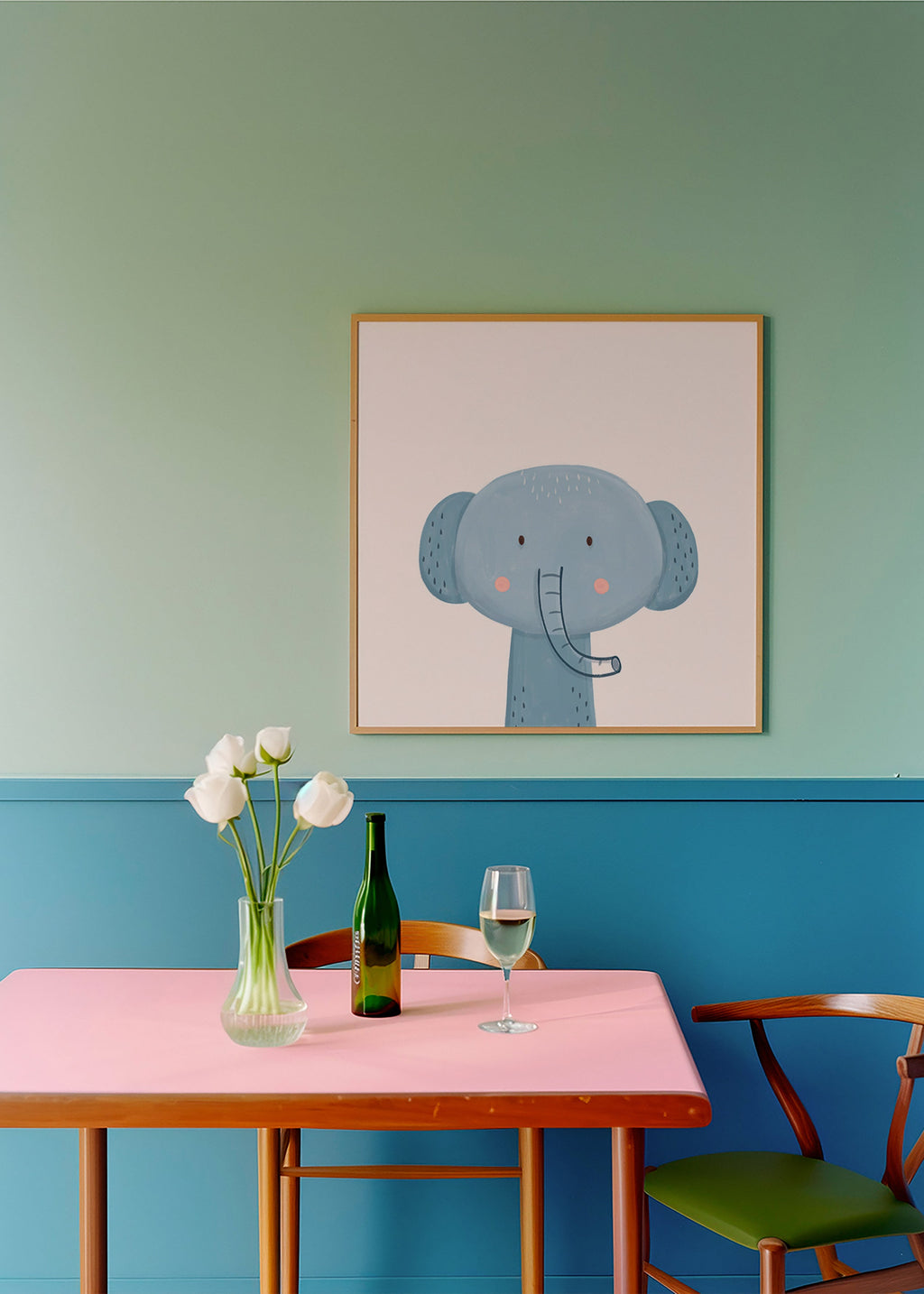 Børneplakat blå elefant charmerende