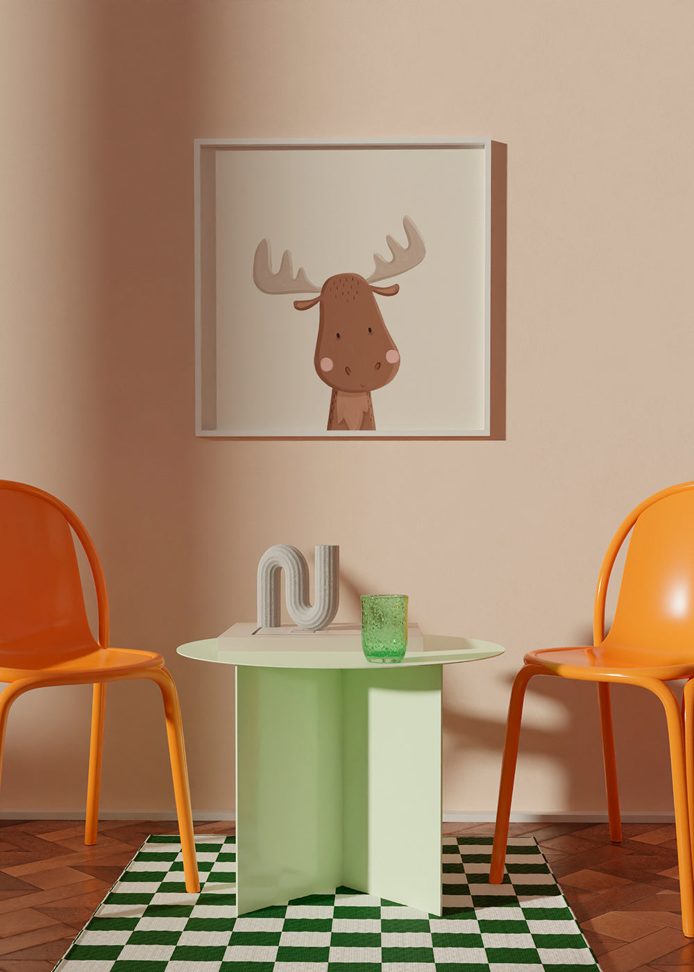 Børne-elg-illustration med blød baggrund