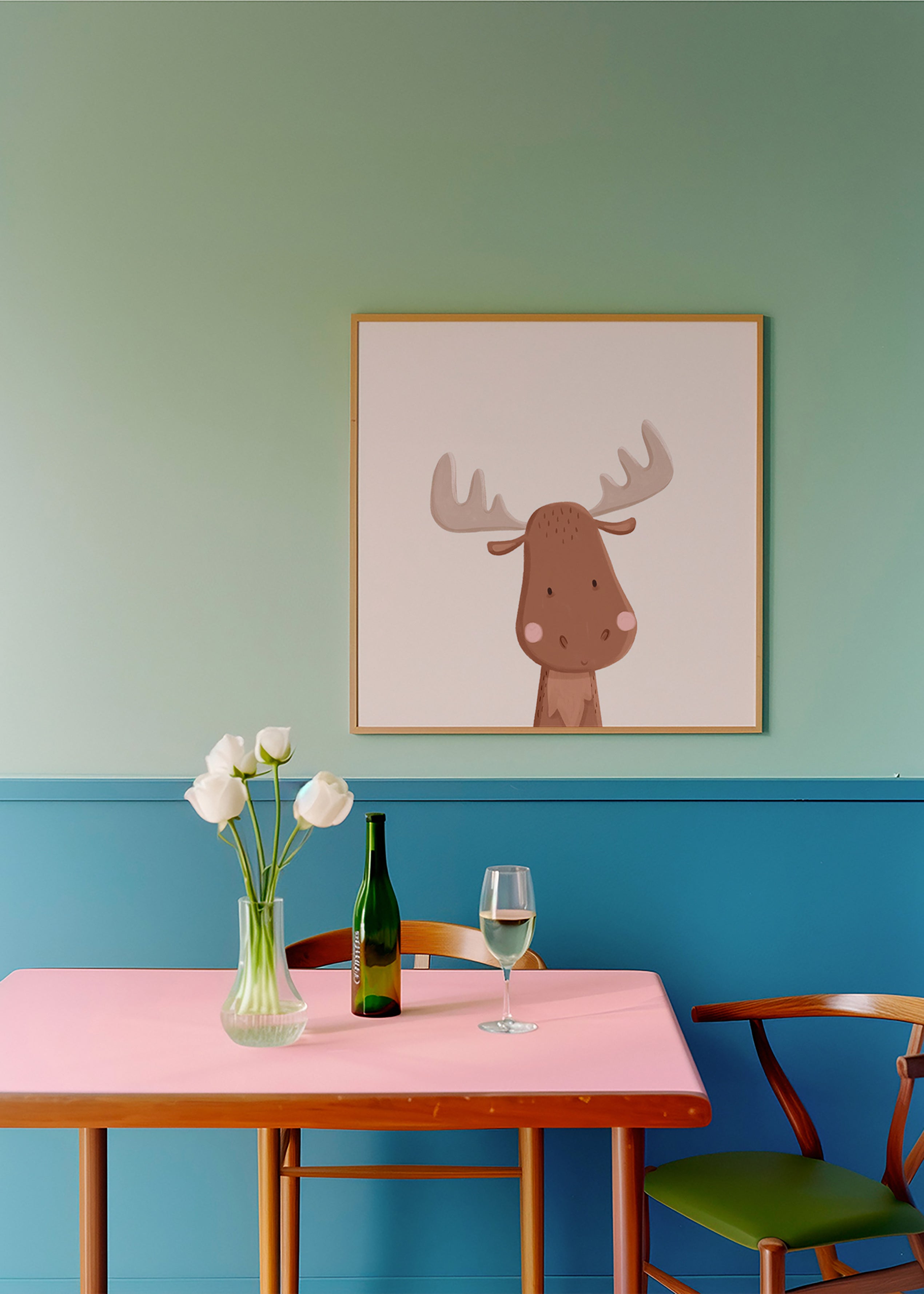 Børne-elg-illustration med blød baggrund