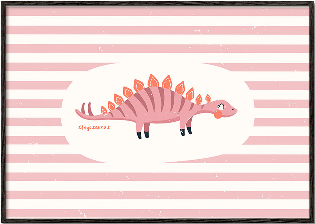 Børneplakat Stegosaurus på pastelfarvede striber