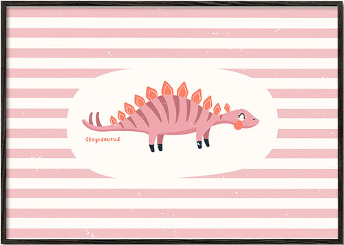 Børneplakat Stegosaurus på pastelfarvede striber
