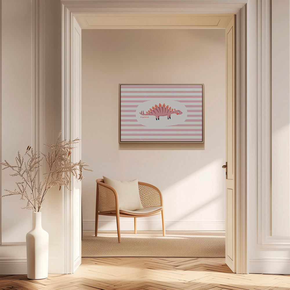 Børneplakat Stegosaurus på pastelfarvede striber