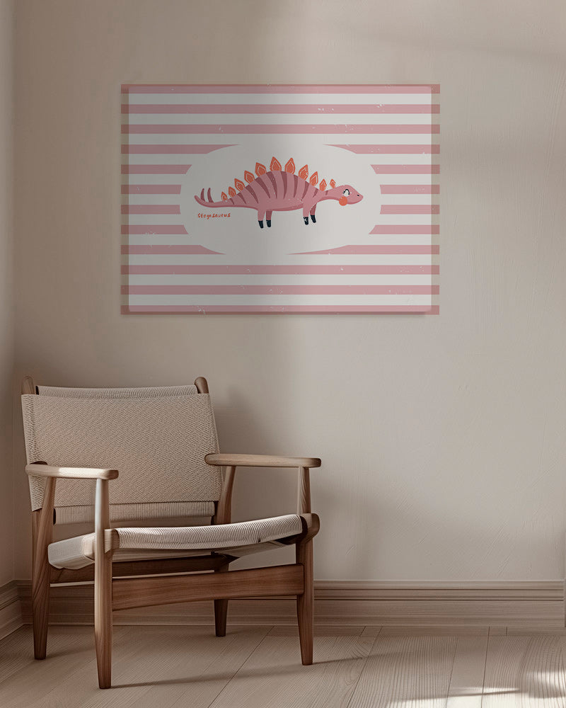 Børneplakat Stegosaurus på pastelfarvede striber