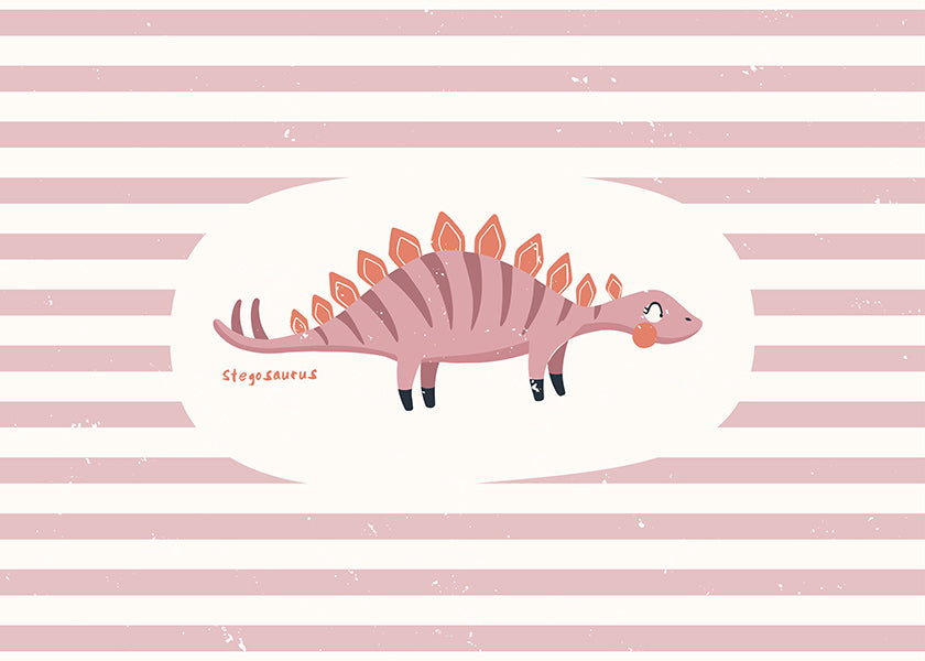 Børneplakat Stegosaurus på pastelfarvede striber