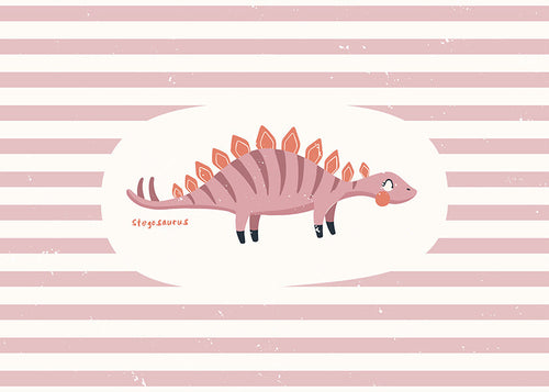 Børneplakat Stegosaurus på pastelfarvede striber