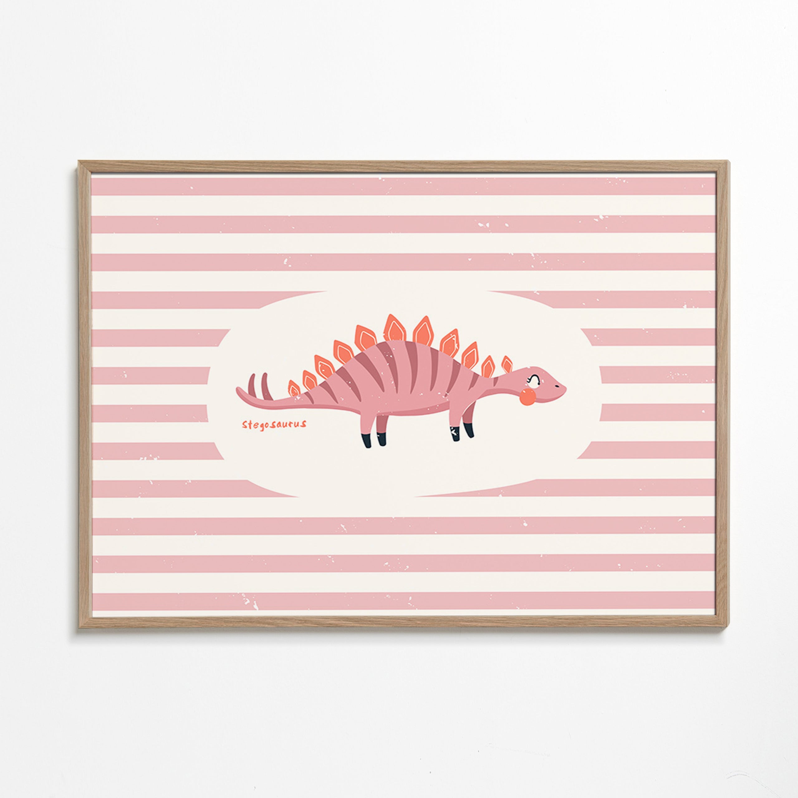 Børneplakat Stegosaurus på pastelfarvede striber