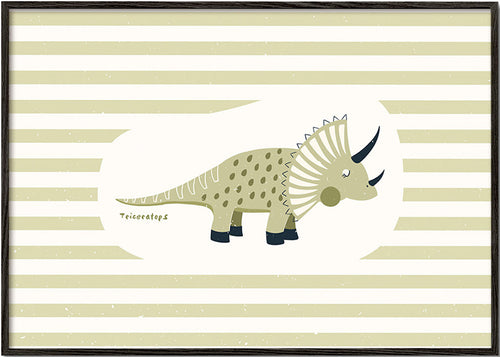 Børneplakat Triceratops grøn
